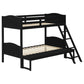 Laro Twin over Full Bunk Bed, Attached Ladder, Guard Rails, Black Wood By Casagear Home