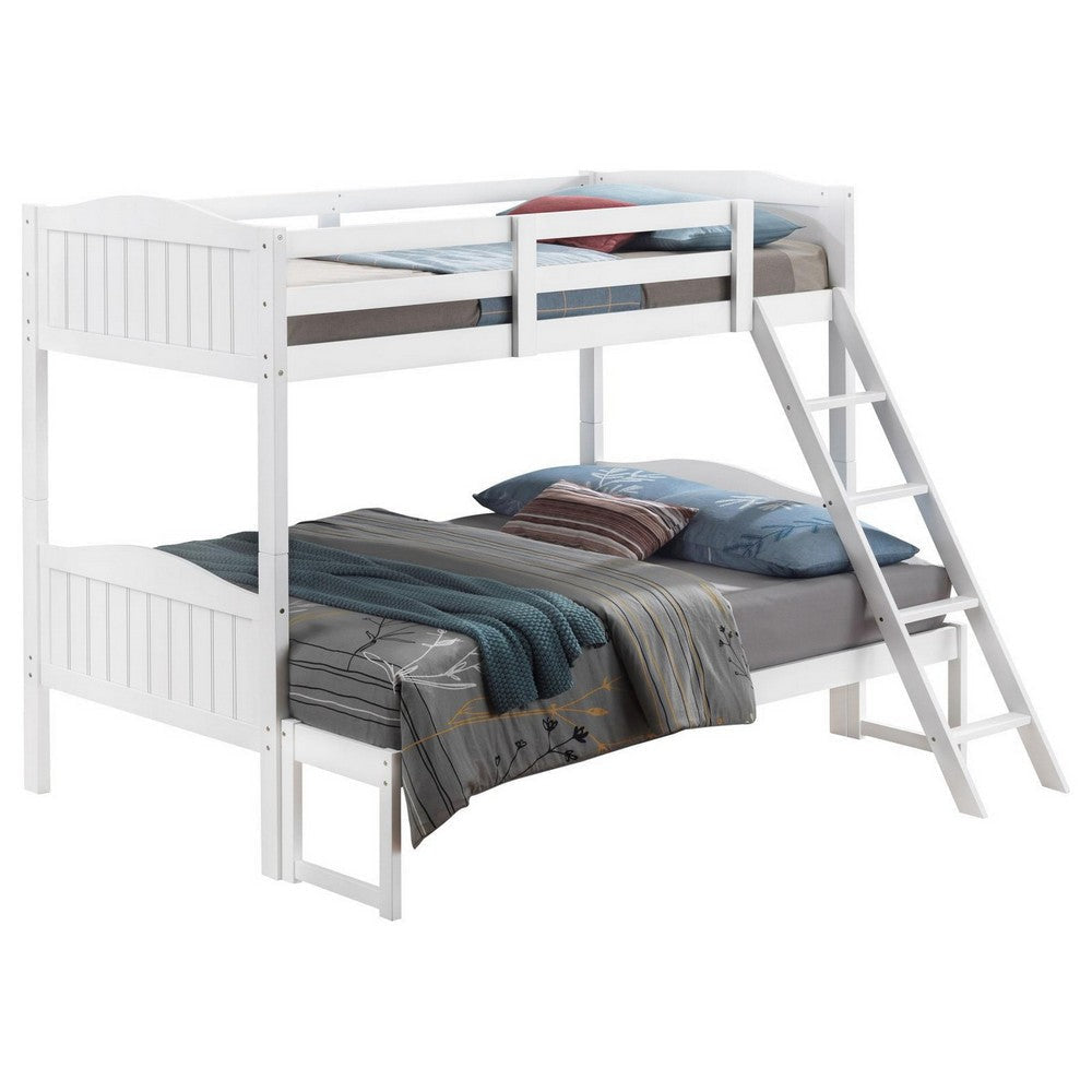 Laro Twin over Full Bunk Bed Attached Ladder Guard Rails White Wood By Casagear Home BM307138