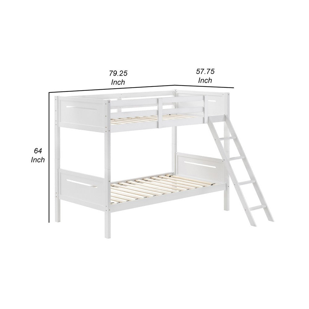 Laro Twin over Full Bunk Bed Attached Ladder Guard Rails White Wood By Casagear Home BM307138