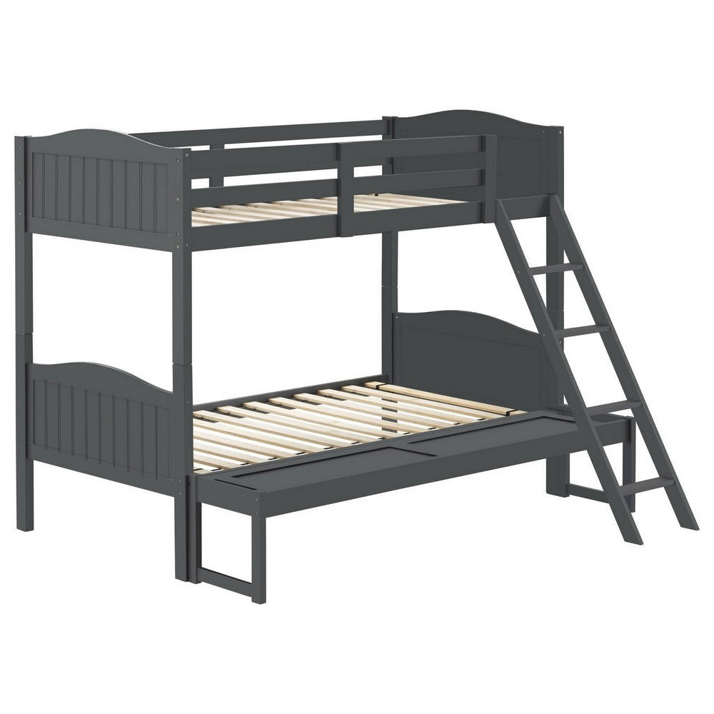 Laro Twin over Full Bunk Bed, Attached Ladder, Guard Rails, Gray Wood By Casagear Home