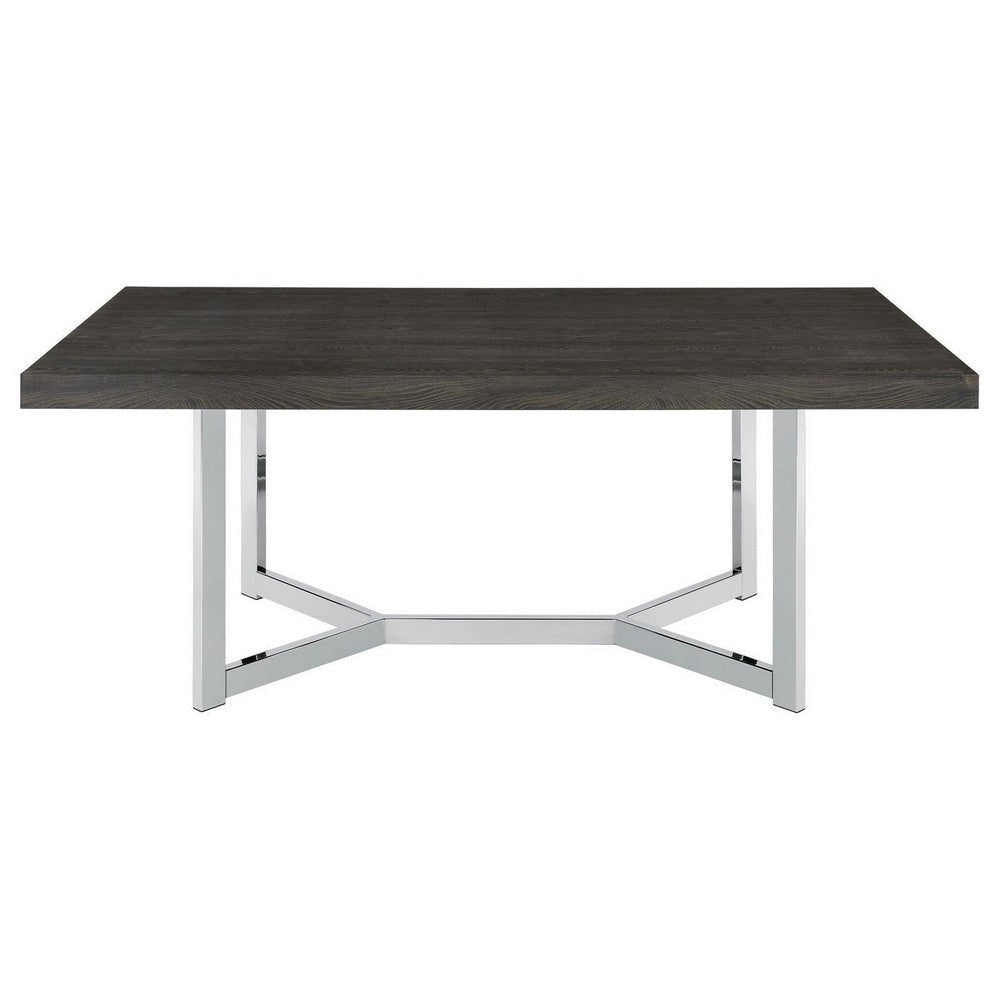 72 Inch Dining Table Rectangular Dark Oak Top Chrome Trestle Base By Casagear Home BM307146