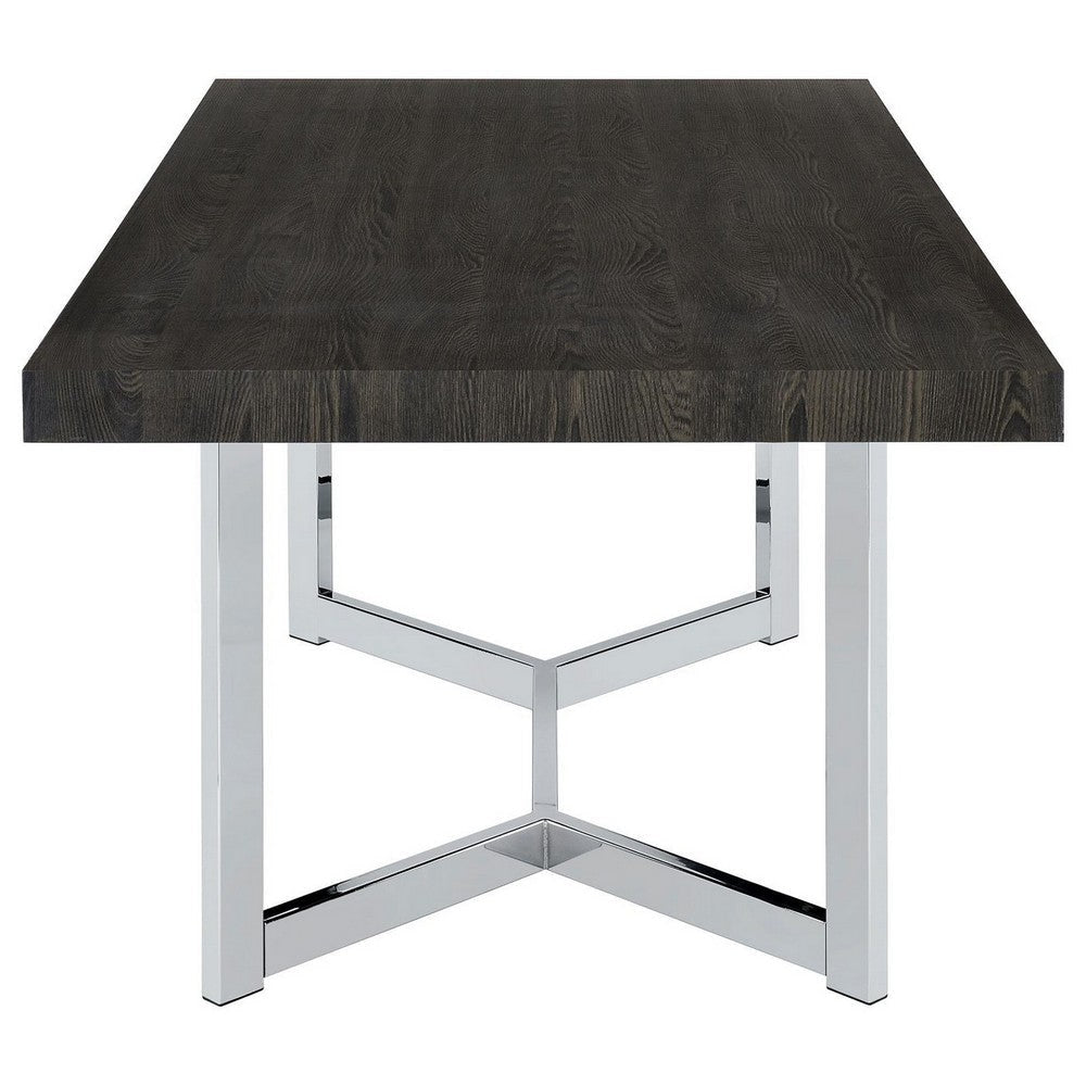 72 Inch Dining Table Rectangular Dark Oak Top Chrome Trestle Base By Casagear Home BM307146