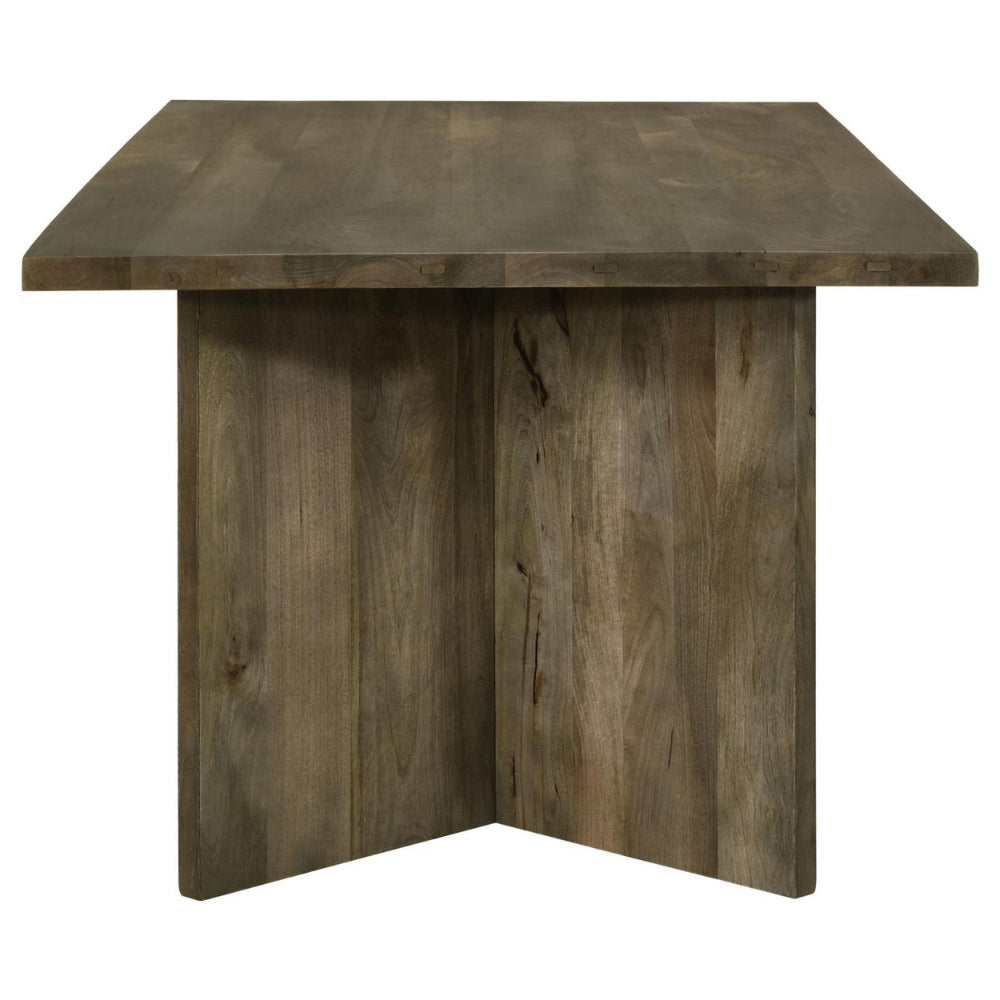 80 Inch Dining Table Rectangular Brown Mango Wood Double V Shaped Base By Casagear Home BM307148