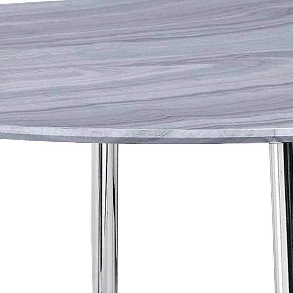 Kian 45 Inch Dining Table Round Glass Top Tapered Legs Wood Gray By Casagear Home BM307213