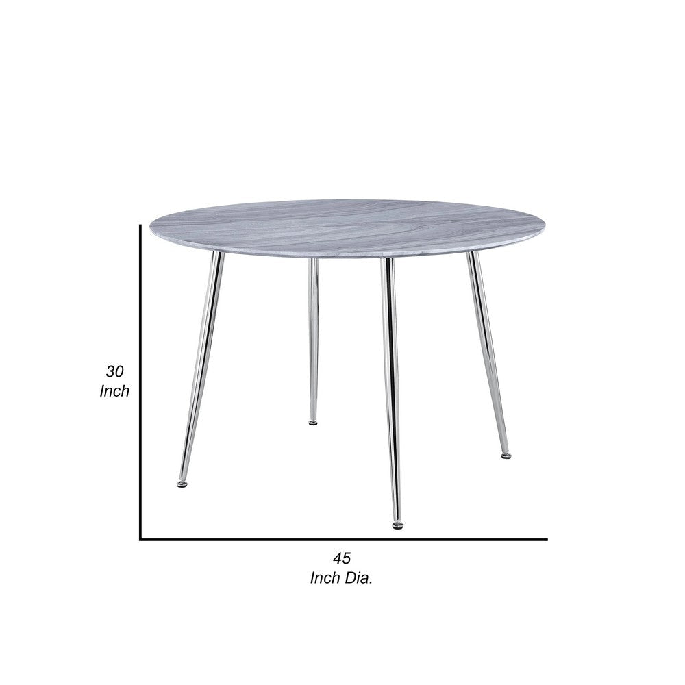 Kian 45 Inch Dining Table Round Glass Top Tapered Legs Wood Gray By Casagear Home BM307213