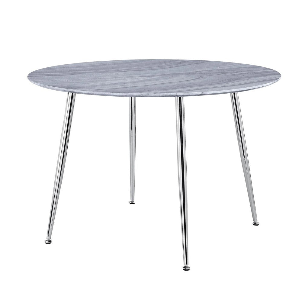 Kian 45 Inch Dining Table, Round Glass Top, Tapered Legs, Wood, Gray By Casagear Home