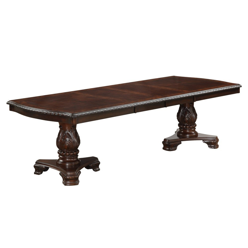 Cary 108 Inch Dining Table, Rectangular, Classical Wood Details, Dark Brown By Casagear Home