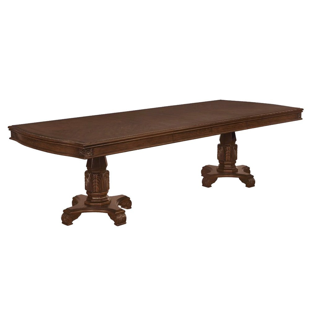 Caly 108 Inch Dining Table, Rectangular Top, Classical Wood Frame, Brown By Casagear Home