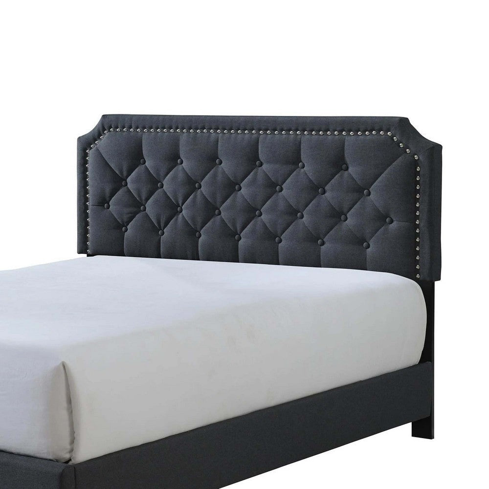 Shiran King Size Bed Tufted Fabric Upholstered Headboard Wood Black By Casagear Home BM307224