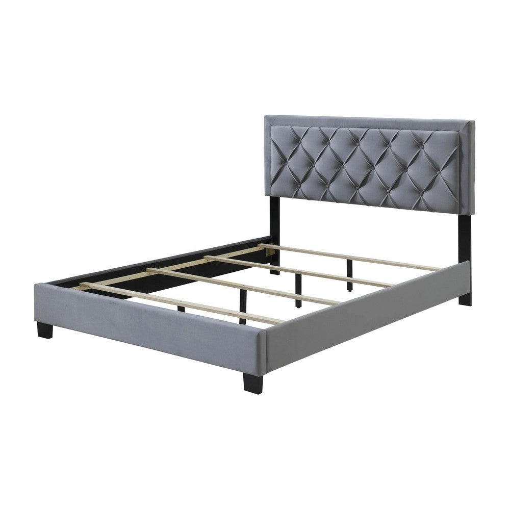 Mars King Size Platform Bed Tufted Fabric Upholstered Headboard Gray By Casagear Home BM307228