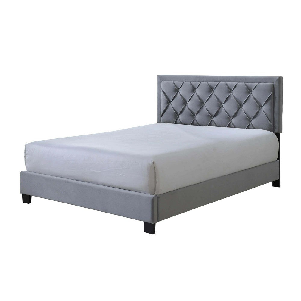 Mars Queen Size Platform Bed Tufted Fabric Upholstered Headboard Gray By Casagear Home BM307229