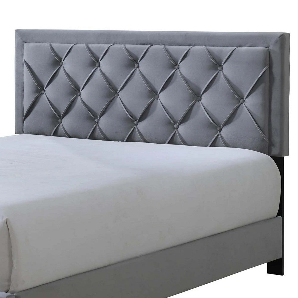 Mars Queen Size Platform Bed Tufted Fabric Upholstered Headboard Gray By Casagear Home BM307229