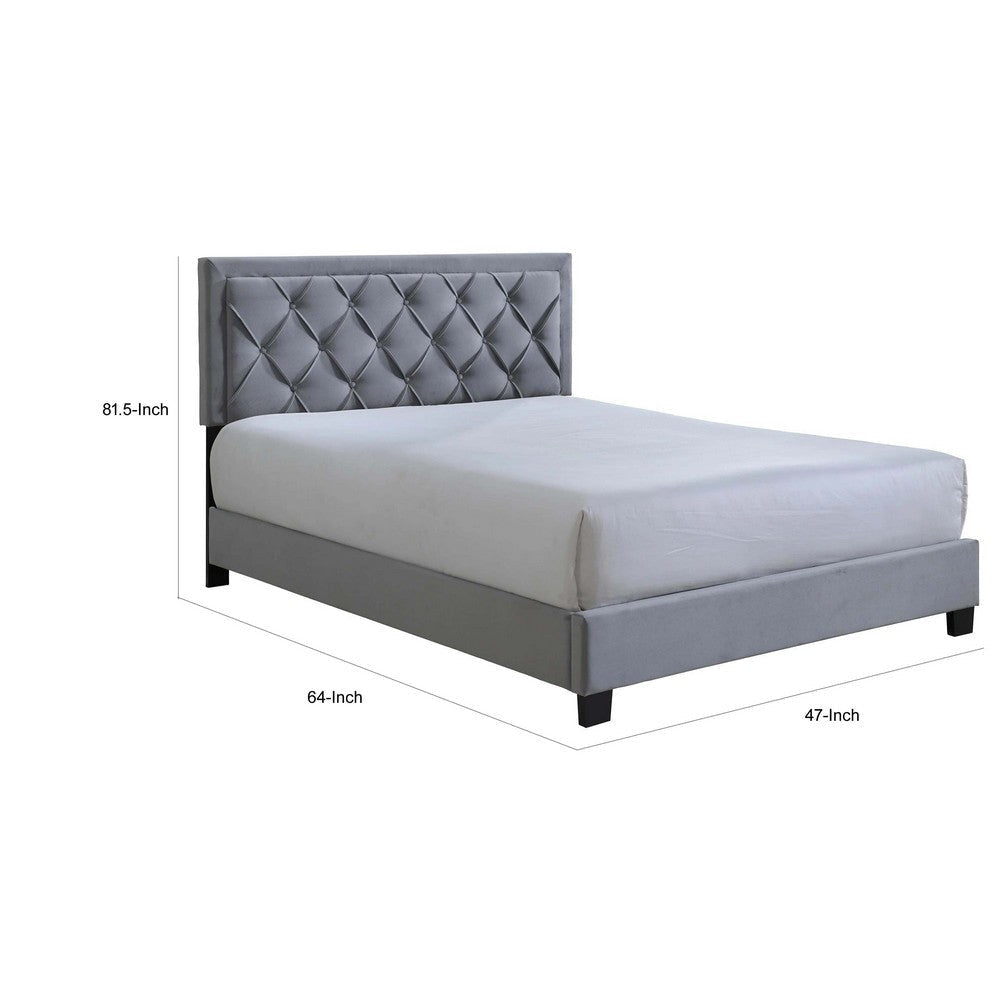 Mars Queen Size Platform Bed Tufted Fabric Upholstered Headboard Gray By Casagear Home BM307229