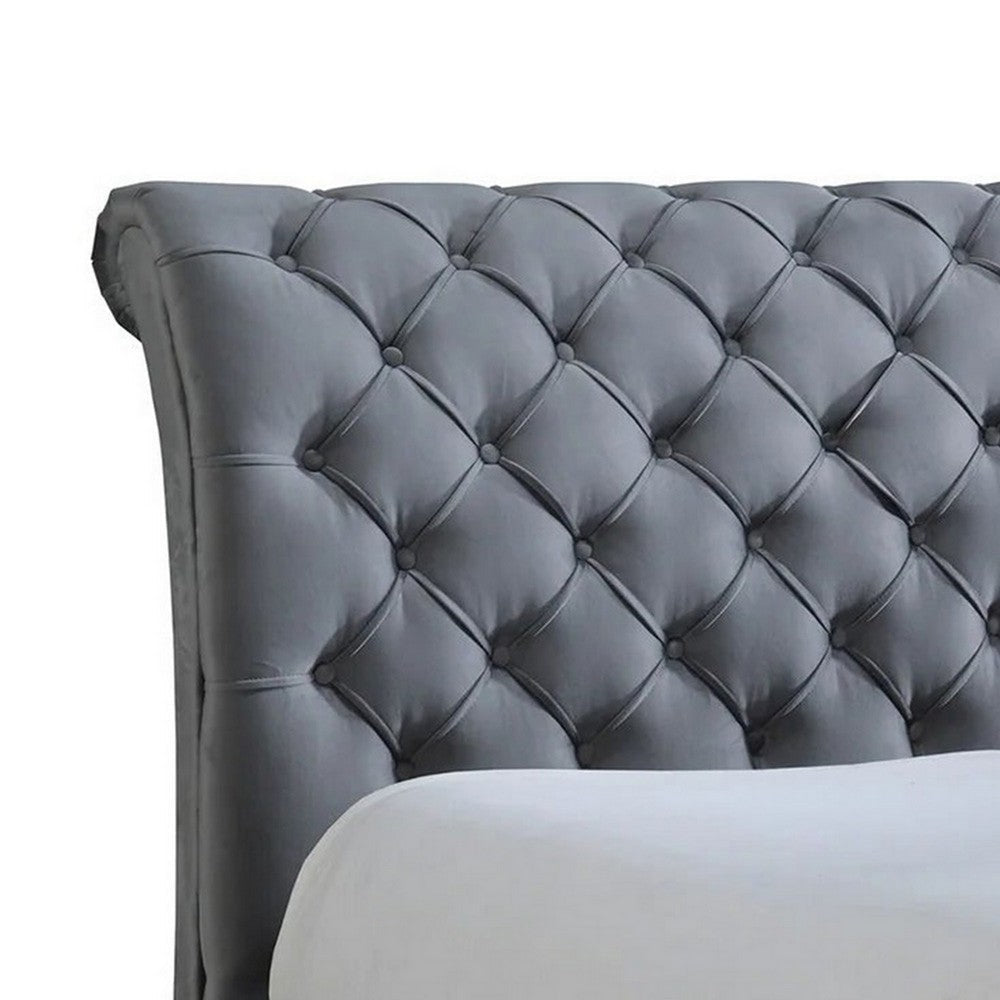 Hailey King Size Platform Bed Tufted Fabric Upholstered Headboard Gray By Casagear Home BM307230