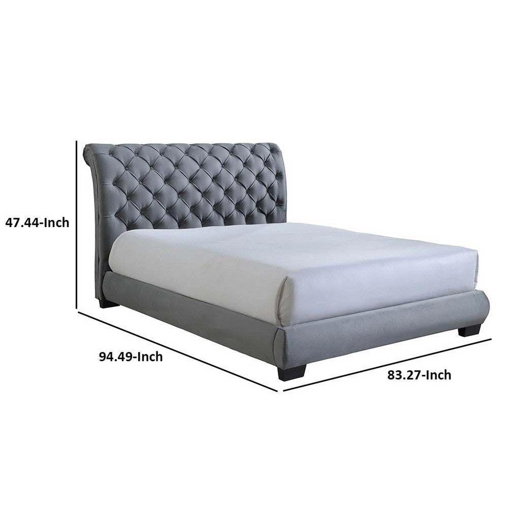 Hailey King Size Platform Bed Tufted Fabric Upholstered Headboard Gray By Casagear Home BM307230