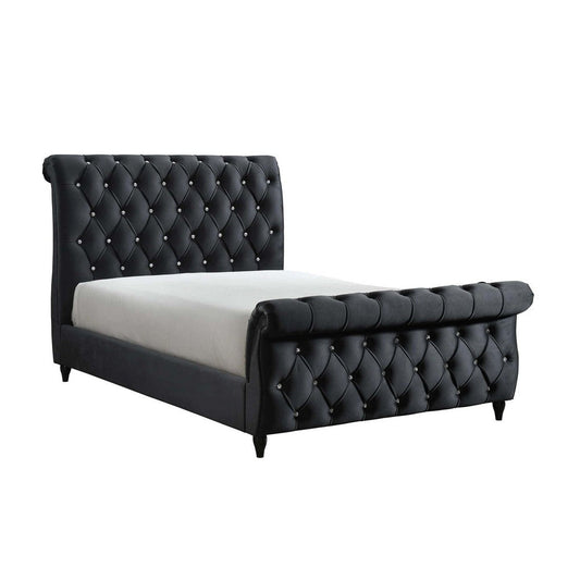 Ellowen King Size Bed, Diamond Tufted Upholstery, Panel Headboard, Black By Casagear Home