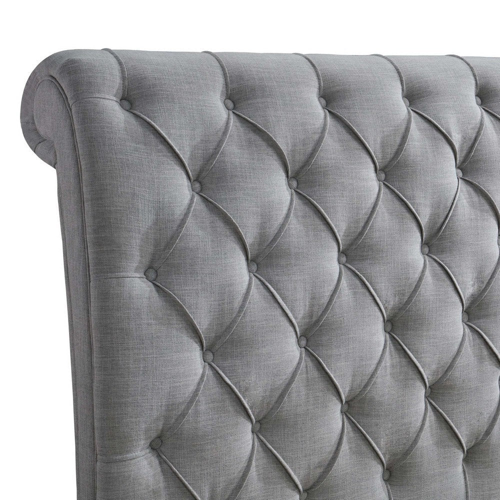 Magnolia King Size Bed Tufted Upholstered Rolled Top Headboard Gray By Casagear Home BM307234