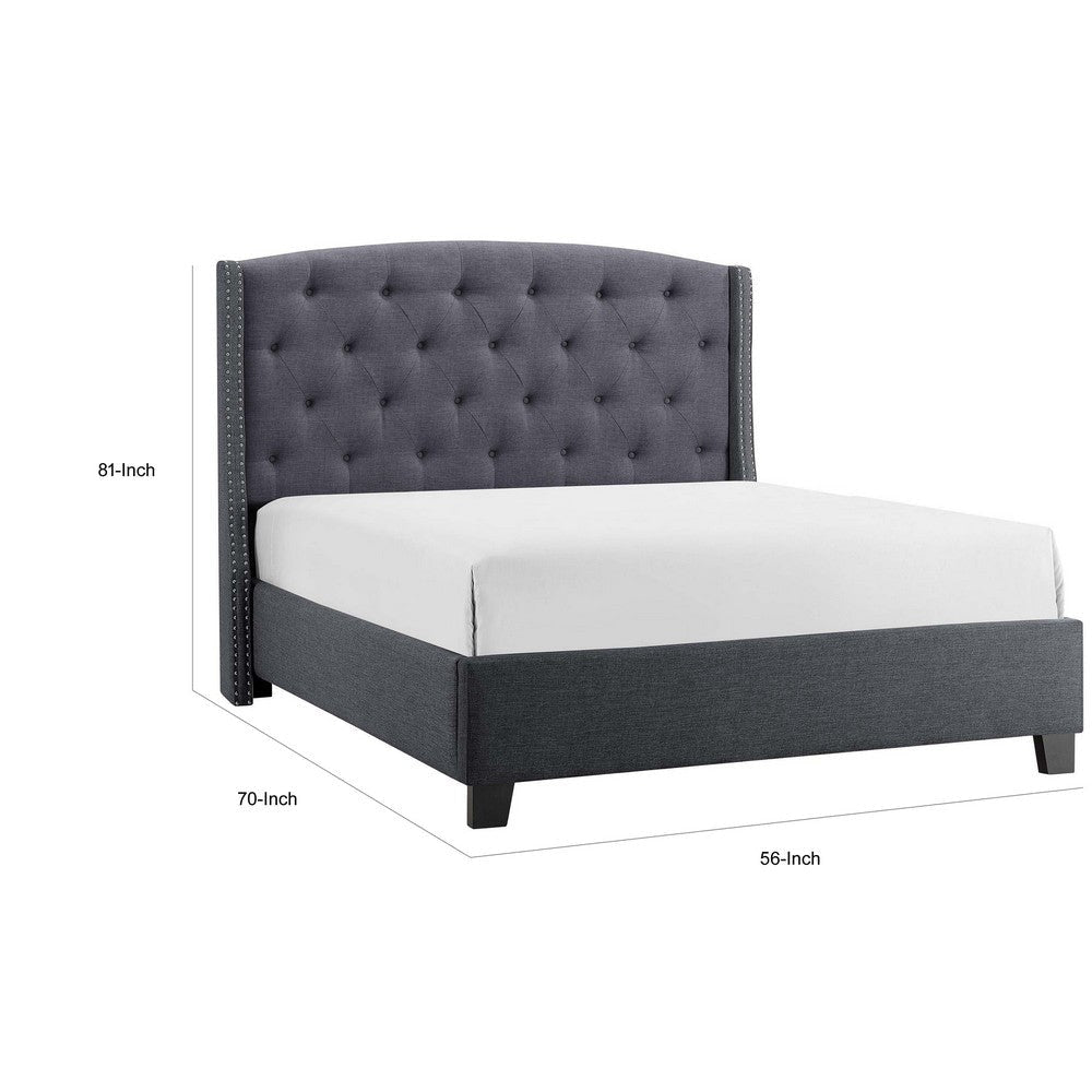 Elle Queen Size Bed Low Profile Gray Button Tufted Upholstered Headboard By Casagear Home BM307241