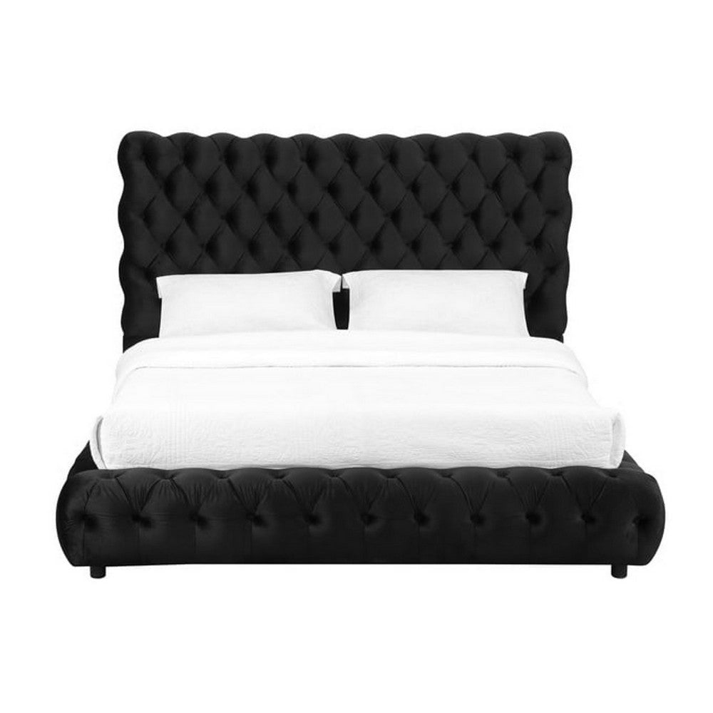 James Queen Size Bed Platform Style Button Tufted Black Velvet Upholstery By Casagear Home BM307245