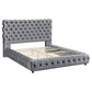 James Queen Size Bed Platform Style Button Tufted Gray Velvet Upholstery By Casagear Home BM307247