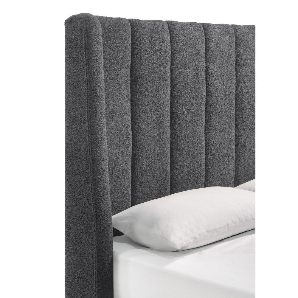 Aegis King Size Bed Wingback Channel Tufted Charcoal Gray Upholstery By Casagear Home BM307250