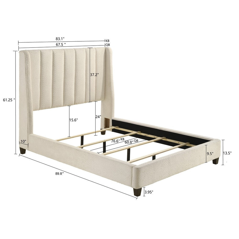 Aegis King Size Bed Wingback Channel Tufted Cream Beige Upholstery By Casagear Home BM307252