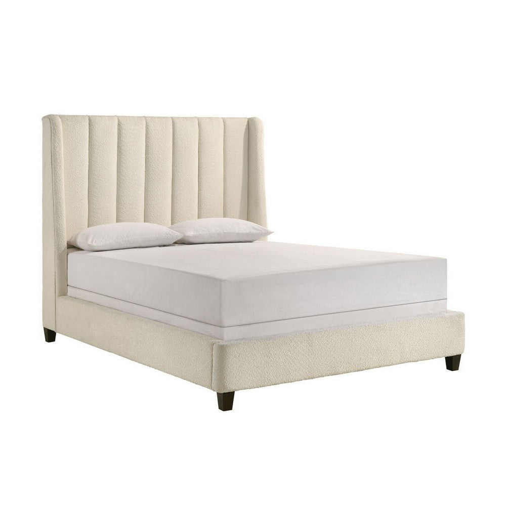 Aegis King Size Bed, Wingback, Channel Tufted, Cream Beige Upholstery By Casagear Home