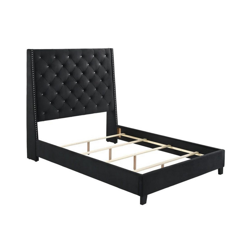 Maze California King Size Bed Button Tufted Black Fabric Upholstery By Casagear Home BM307254