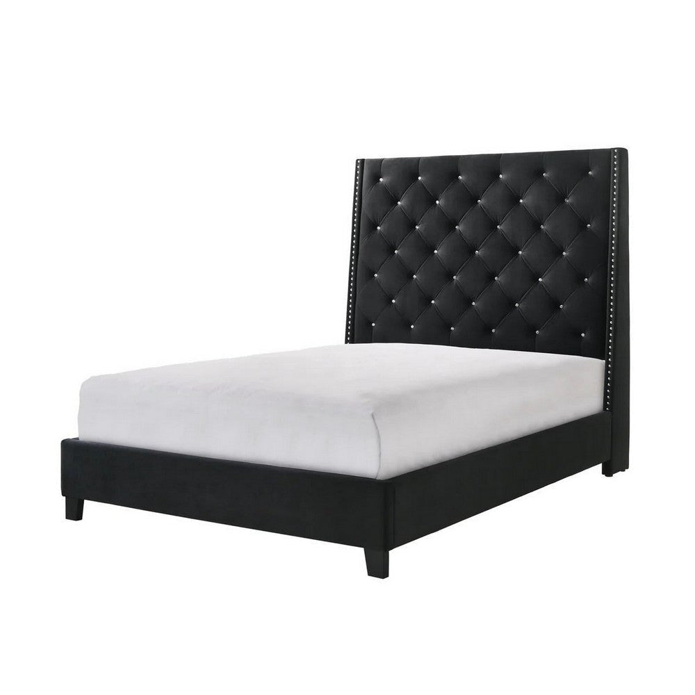 Maze California King Size Bed Button Tufted Black Fabric Upholstery By Casagear Home BM307254