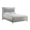 Gaze Queen Size Bed, Channel Tufted, LED, Gold Legs, Gray Upholstery By Casagear Home