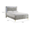 Gaze Queen Size Bed Channel Tufted LED Silver Legs Gray Upholstery By Casagear Home BM307262