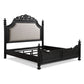 Berry King Size Bed Scrolled Headboard Cream Upholstery Black Wood By Casagear Home BM307273