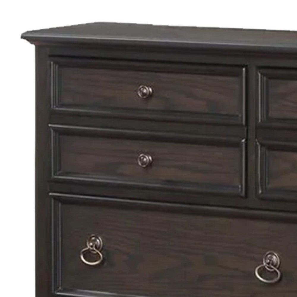 Dam 66 Inch Wide Dresser with Arched Mirror 10 Drawers Dark Brown Wood By Casagear Home BM307275