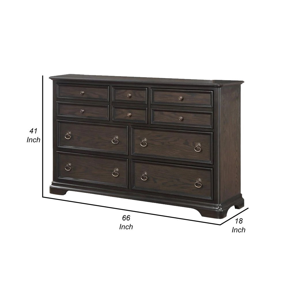 Dam 66 Inch Wide Dresser with Arched Mirror 10 Drawers Dark Brown Wood By Casagear Home BM307275