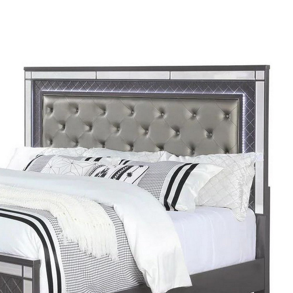 Reff King Size Bed Button Tufted Gray Fabric Upholstery Modern Wood Panel By Casagear Home BM307278