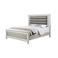 Cristo King Size Bed Gray Fabric Upholstery Champagne Wood Mirror Trim By Casagear Home BM307281