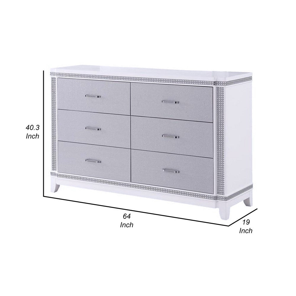 Aerial 64 Inch Wide Dresser with Mirror 6 Drawers. Gray and Silver Finish By Casagear Home BM307283