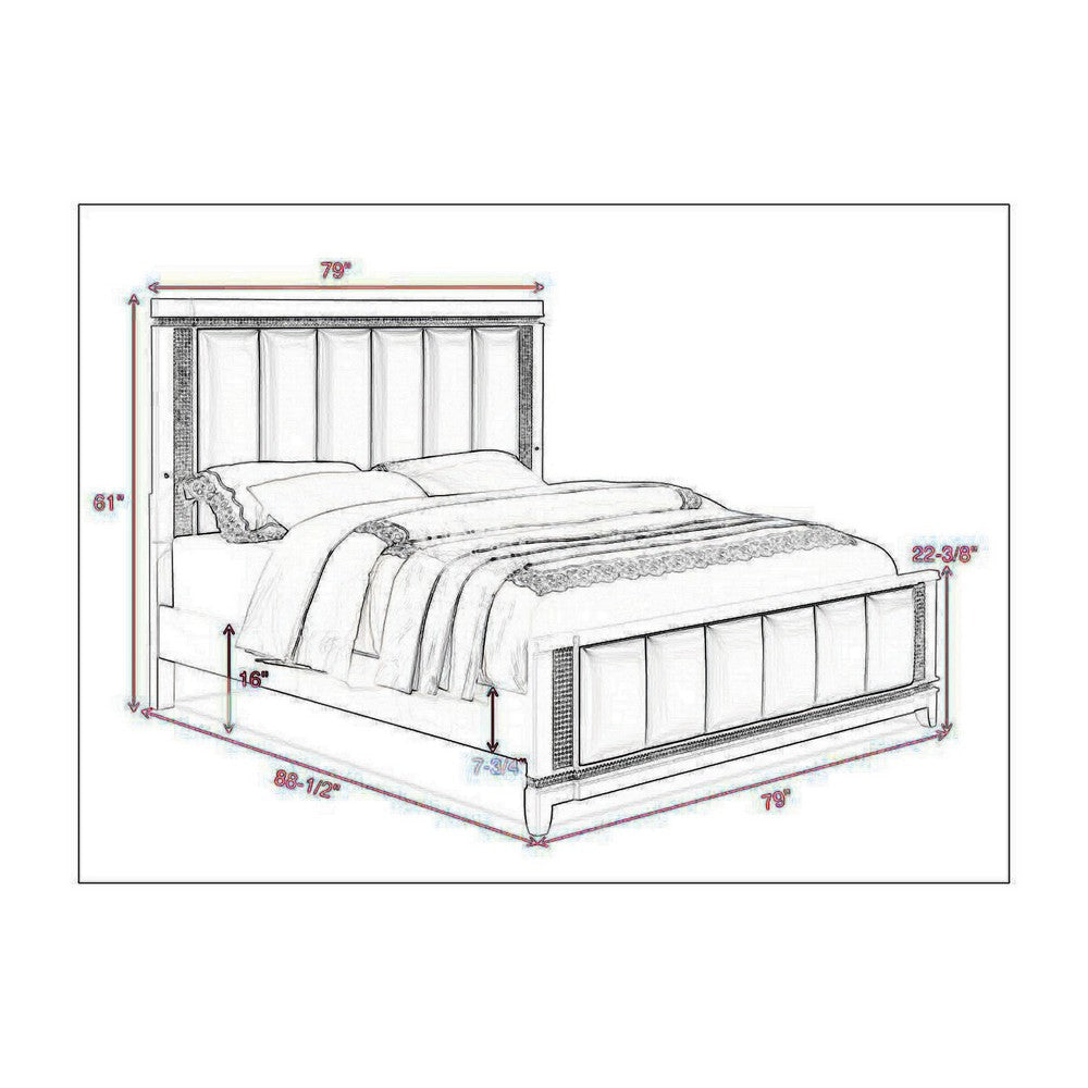 Aerial King Size Bed Solid Wood Tufted Gray Faux Leather Upholstery By Casagear Home BM307284