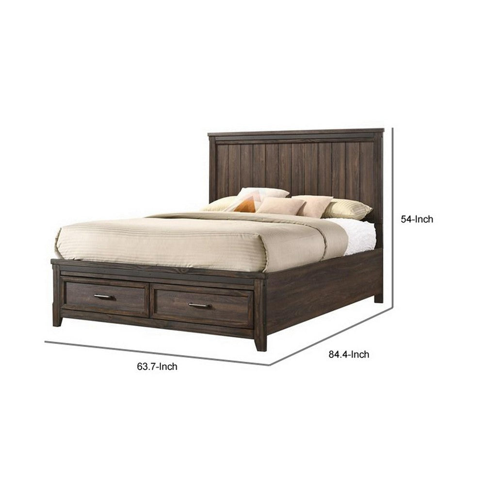 Sea Queen Size Bed Rustic Modern Design Panel Headboard Brown Wood By Casagear Home BM307290