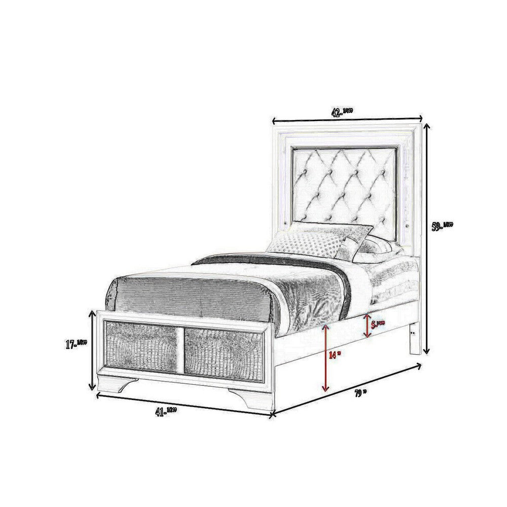 Lise Twin Size Bed Gray Fabric Upholstery LED Lit Modern White Wood By Casagear Home BM307298