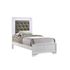 Lise Twin Size Bed, Gray Fabric Upholstery, LED Lit, Modern White Wood By Casagear Home