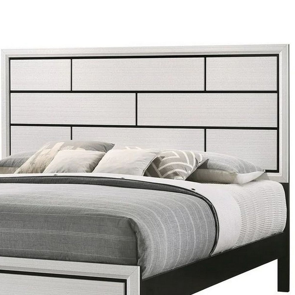 Asir King Size Bed Geometric Panel Headboard Modern White Wood Finish By Casagear Home BM307302