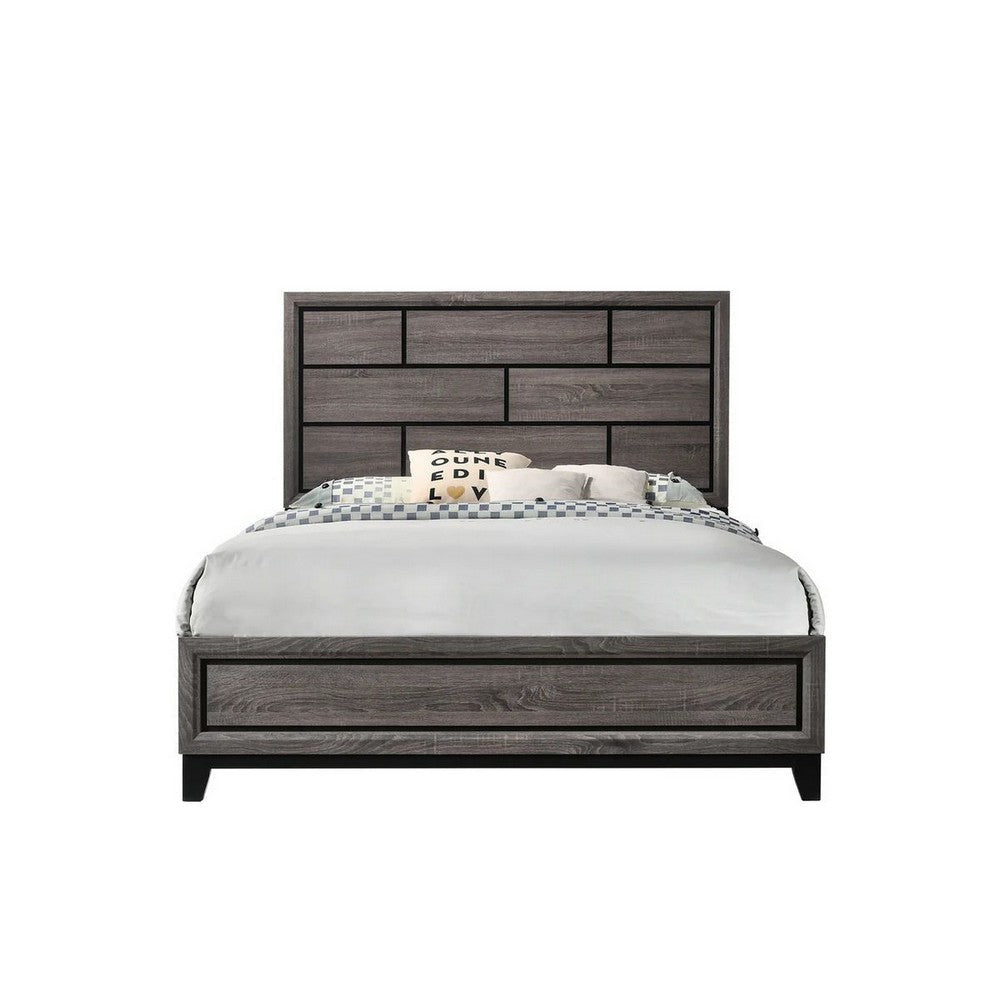 Asir Full Size Bed Geometric Panel Headboard Modern Gray Wood Finish By Casagear Home BM307305