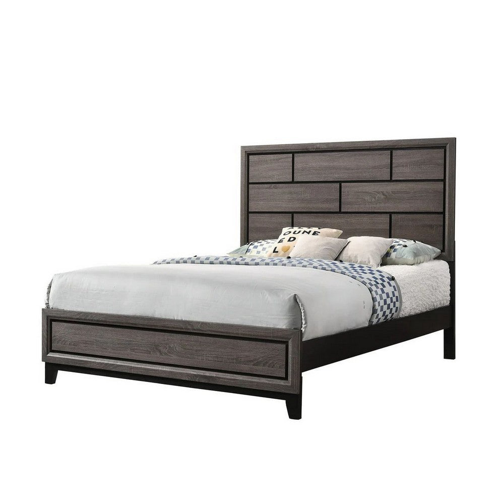 Asir Full Size Bed Geometric Panel Headboard Modern Gray Wood Finish By Casagear Home BM307305