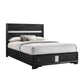 Regi Queen Bed, 2 Storage Drawers, Silver Striped Headboard, Black Wood By Casagear Home