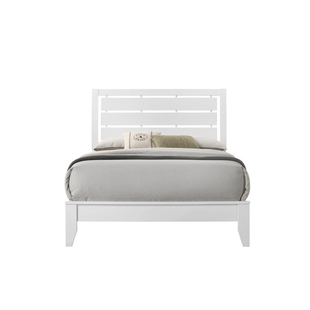 Eve Full Size Bed Slatted Headboard Chamfered Legs White Wood Modern By Casagear Home BM307312