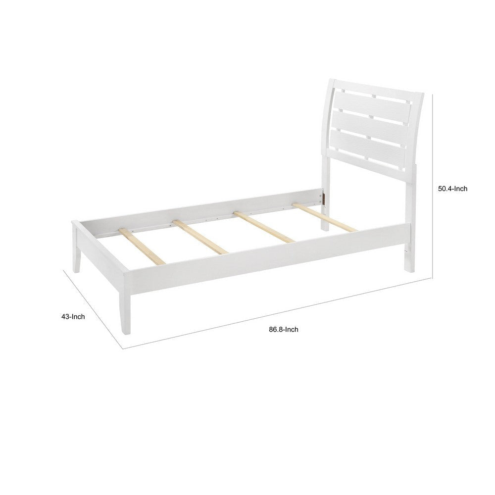 Eve Twin Size Bed Slatted Headboard Chamfered Legs White Wood Modern By Casagear Home BM307315