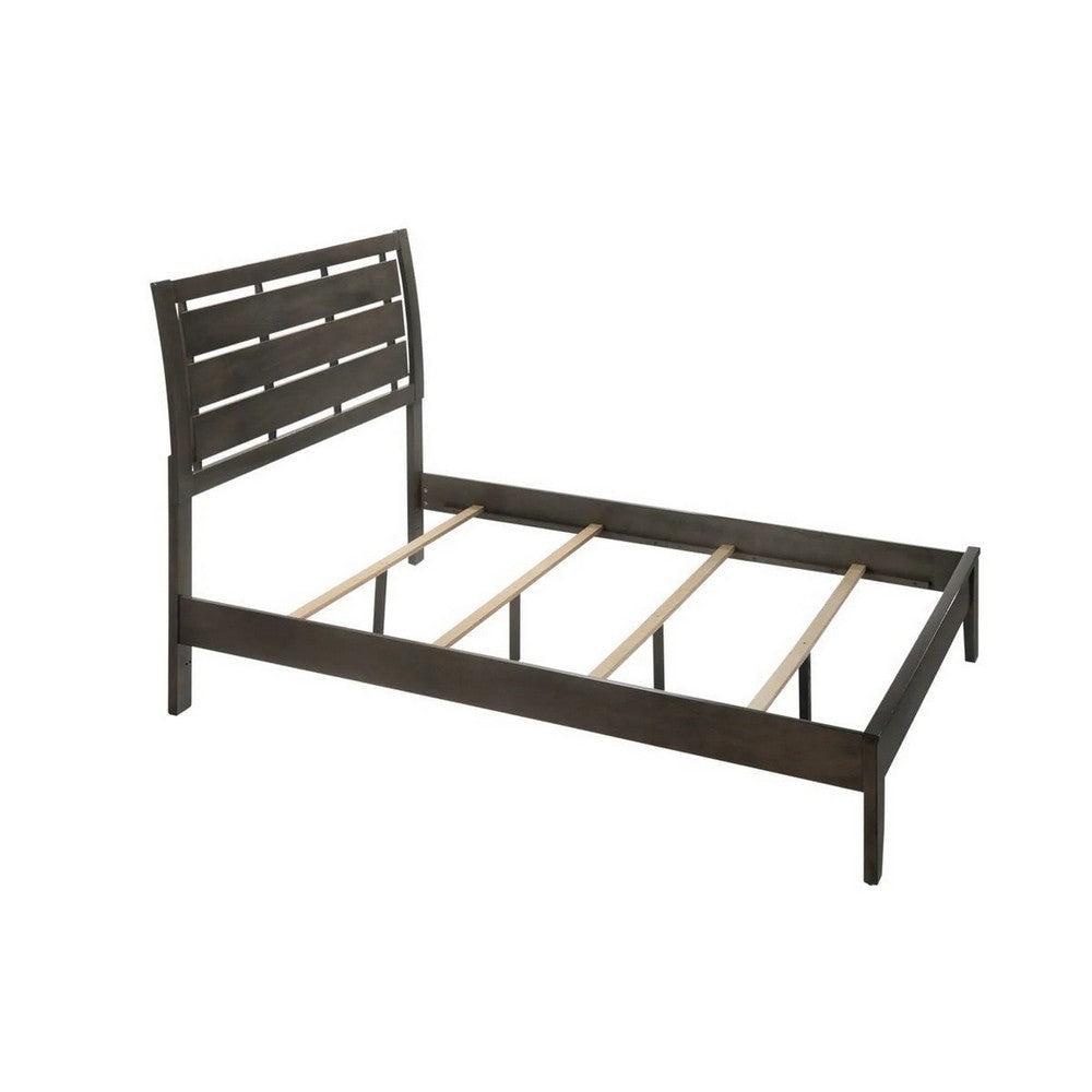 Eve Full Size Bed Slatted Headboard Chamfered Legs Gray Wood Modern By Casagear Home BM307316