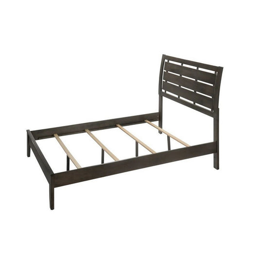 Eve King Size Bed, Slatted Headboard, Chamfered Legs, Gray Wood, Modern By Casagear Home