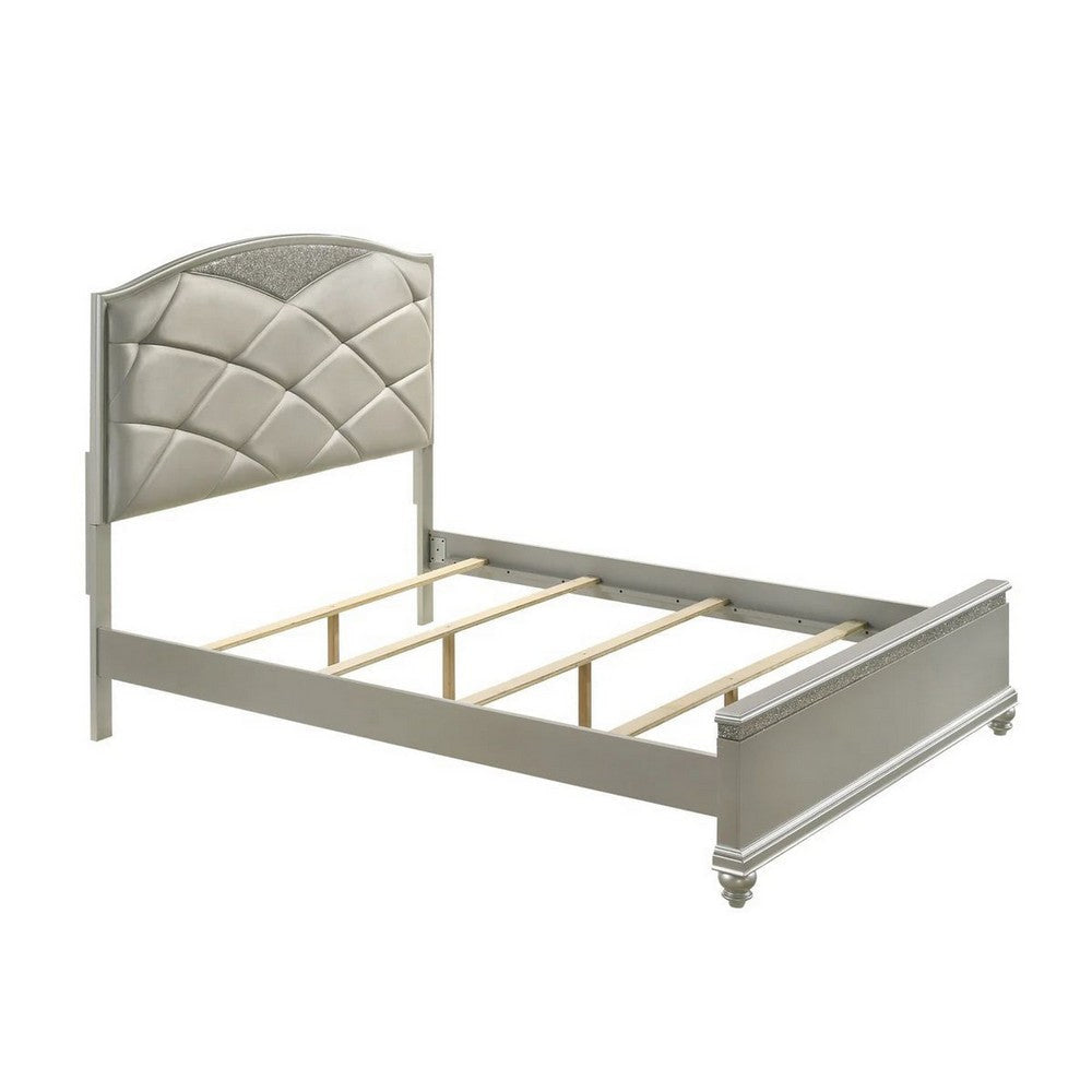 Vala King Bed Faux Leather Headboard Grid Tufted Acrylic Accents Taupe By Casagear Home BM307321